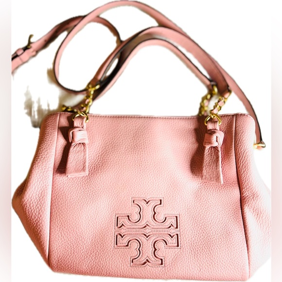 NWT Tory Burch Harper M Size Leather Satchel Bag in Pink w/ Gold Tone Hardware - Picture 2 of 11